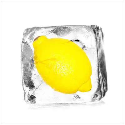 Produktbild von Wallario Möbeldesign -  Glasplatte, Schutzplatte mit Motiv - geeignet für Ikea Lack Tisch, Größe: 55 x 55 cm, Motiv: Zitrone in Eiswürfel - Eiskaltes Obst