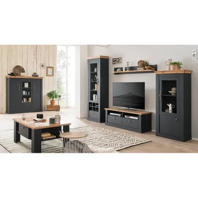 Produktbild von Wohnzimmermöbel Ideenset Landhaus Stil CESENA-61 in anthrazit mit Wotan Eiche Nb.