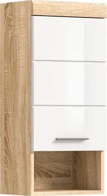 Image de Demi-colonne de salle de bain LEWOTO – 1 porte et 1 niche – Blanc et chêne clair