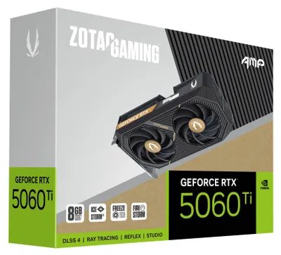 Produktbild von Zotac GAMING GeForce RTX 5060 Ti AMP, GeForce RTX 5060 Ti, 8 GB, GDDR7, 128 Bit, 7680 x 4320 Pixel, PCI Express x8 5.0