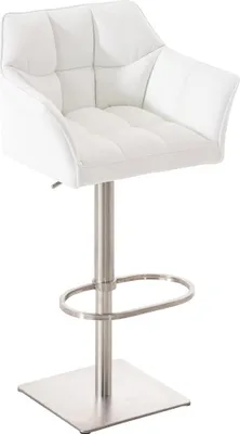Produktbild von Moderner Barhocker – Eleganter Stuhl – 360° drehbar und verstellbar | Farbe: Weiß | Grundfarbe: Edelstahl