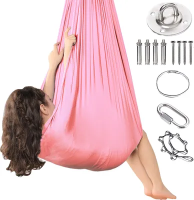 Produktbild von Kinder Schwingen Hängematte, Indoor Outdoor 360° Sensory Swing Elastisch Cuddle Schaukel für Kinder Jungen Mädchen mit Autismus ADHS SPD Asperger,Rosa