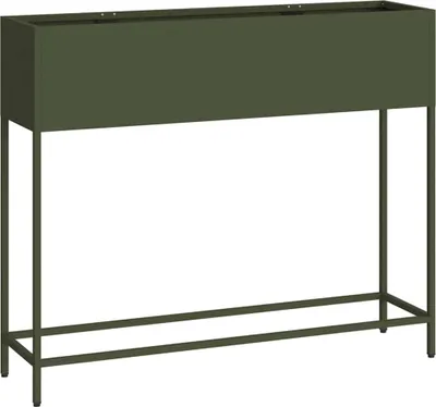 Zdjęcie produktu dla vidaXL Podwyższona donica ogrodowa oliwkowozielona 100 x 26 x 82 cm stalowa