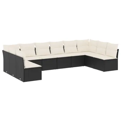 Produktbild von 10-tlg. Garten-Sofagarnitur, modular, PE-Rattan, pulverbeschichteter Stahl, Schwarz, UV-beständig, mit 22 Kissen Cremeweiß, abnehmbare Bezüge