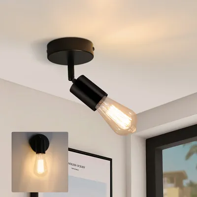 Zdjęcie produktu dla Reflektor sufitowy ZMH, 1-żarówkowy, czarny, E27 – lampa sufitowa, reflektor ścienny, obrotowy, reflektor punktowy do kuchni, przedpokoju, salonu i sypialni