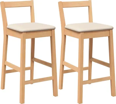 Image de Tabourets de bar avec coussins (2 pcs) en bois massif naturel et caoutchouc