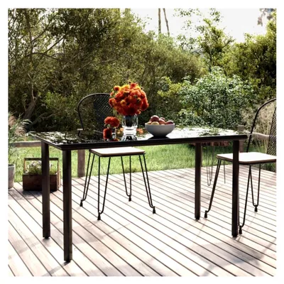 Produktbild von Garten-Esstisch Schwarz 200 x 100 x 74 cm aus Stahl und Hartglas
