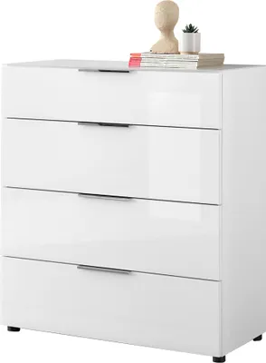 Produktbild von Schubkastenkommode TREND 10 weiß, Front und Oberboden aus Glas, Metallgriffe, 90 cm breit
