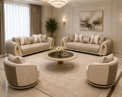 Image de Ensemble de canapé : canapé, fauteuil, couleur beige, style moderne, confortable