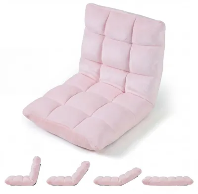 Image de Chaise de sol COSTWAY avec dossier réglable, fauteuil de sol rembourré, coussin de sol pliable, chaise de méditation, fauteuil de relaxation, coussin thaï, rose clair