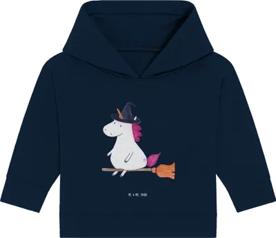 Produktbild von Mr. & Mrs. Panda Organic Baby Hoodie Einhorn Hexe 12. - 18. Monat - French Navy - Geschenk, Unicorn, Engel, Ehefrau, Kapuzensweatshirt, Frau, Freundin, Kapuzenshirt