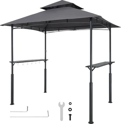 Produktbild von VEVOR Grillpavillon, 2430x1500x500 mm, Grillüberdachung für Außengrill, 2-stufige BBQ-Gazebo-Überdachung, Doppeldach Gartenpavillon mit verstärkten Stützbeinen, für Terrasse, Hinterhof & Garten