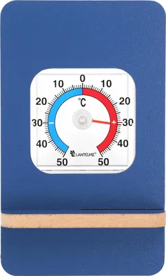 Produktbild von Raumthermometer mit Holzständer Blau im Set für Innen Zimmer Temperatur + - 50°C Analog Thermometer Innenthermometer Zimmerthermometer