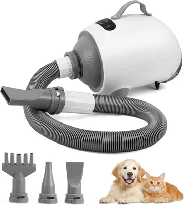 Produktbild von Hundeföhn - Grooming-Gebläse - 2100 W - Verstellbare Temperatur und Geschwindigkeit - 3 Aufsätze -  - Weiß
