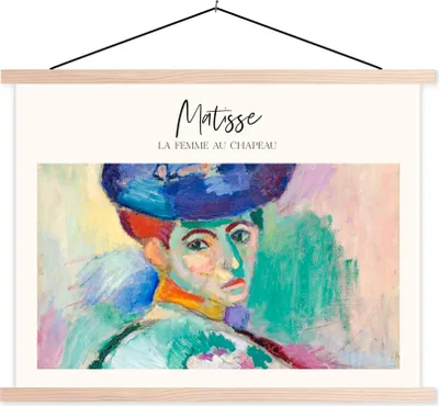 Produktbild von MuchoWow® Textilposter La femme au chapeau - Henri Matisse - Gemälde 120x90 cm mit holzfarbenen Rahmen - Magnetisch