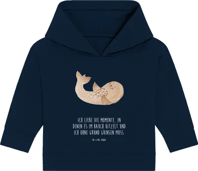 Produktbild von Mr. & Mrs. Panda Organic Baby Hoodie Robbe Liegen 12. - 18. Monat - French Navy - Geschenk, Kapuzenshirt, Nordsee, Lustige Sprüche, Seehund, Strand, Lachen, Ostsee