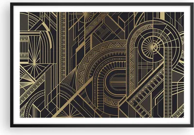 Produktbild von Gerahmtes Poster - Schwarzer Rahmen - Ornament Gold Schwarz - 91,5x61 cm - Wand Bild - Wanddeko - Wandbilder - Kunstposter - Wandposter - Bilderrahmen - Bilder - Kunstdruck - P2BAA91x61-4522