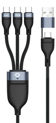 Produktbild von Conceptronic ETTA06B15C 3-in-1 USB-C-Datenkabel, 1,5 m, 100 W Schnellladung, USB 2.0, 5 A, mit E-Mark-Chip