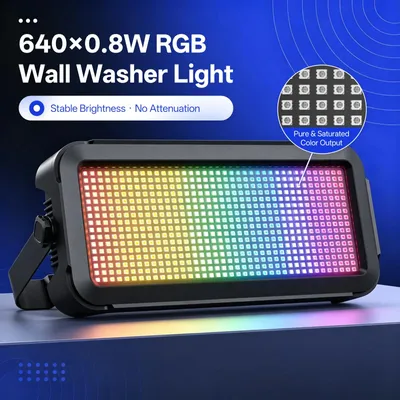 Produktbild von RGB-LED-Wandfluter - DMX-Bühnenlicht - 1 Stück - 640 RGB-LEDs - 32 dynamische Lichteffekte - 120 W - EU-Stecker