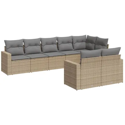 Produktbild von 8-tlg. Garten-Sofagarnitur mit Kissen Beige Poly Rattan