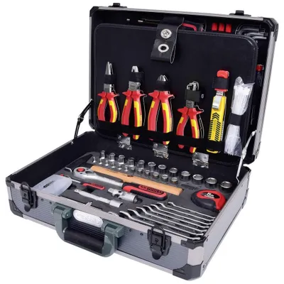 Elektriker-Werkzeugset 1/4" + 1/2", 128-teilig, Alu-Koffer