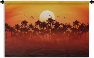 Produktbild von MuchoWow® Wandteppich Wandbehang Palme - Sonne - Vogel 60x40 cm Tapisserie Dekoration Wandtuch - Wanddekorationen