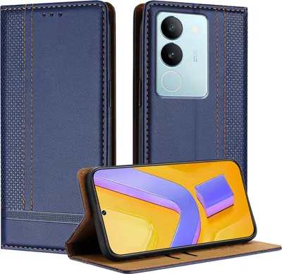 Produktbild von Handyhülle für Vivo V29 5G Leder Flip Klappbare Schutzhülle mit Standfunktion Blau