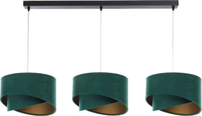 Produktbild von Hängeleuchte Stoff Metall E27 H: max. 94 cm in Schwarz Grün Gold 3-flammig länglich Modern Hängelampe