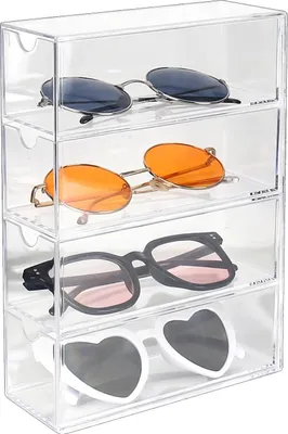 Produktbild von Brillenbox für Mehrere Brillen, Transparentes Brillenetui mit 4 Schubladen, Acryl Aufbewahrungsbox, Sonnenbrillen Aufbewahrung, Brillen Brillenkoffer