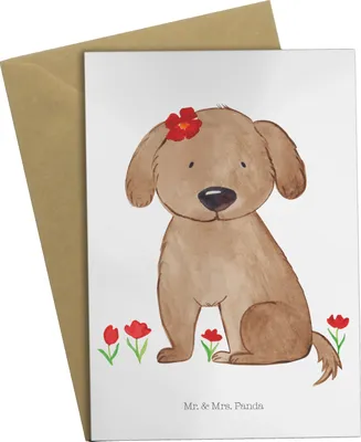 Produktbild von Mr. & Mrs. Panda Grußkarte Hund Dame - Weiß - Geschenk, einladungskarten, Flauschig, Hunde, hochzeitskarten, Hundeliebe, osterkarten, Sprüche, weihnachtskarten, Liebe