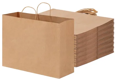 Obrázek produktu pro Elzusha – Sada 60 velkých hnědých papírových tašek s uchy – 40 x 15 x 30 cm