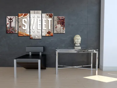 Image de Tableau acoustique Home Sweet 200 x 100 cm Tableaux Mousse acoustique Absorbeur acoustique haute performance Toile insonorisante 5 pièces Tableau mural Acoustique intérieure Isolation acoustique 020115-85