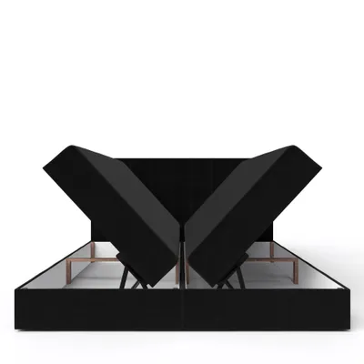 Image de QLA Meubles Lit Boxspring Bergamo 180x200 avec 2 caissons de lit, lit double avec matelas et topper, lit rembourré, lit. Couleur noire