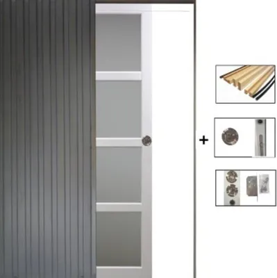 Image de Porte Coulissante Tana blanc Vitree H204 x L63 + SYSTEME de galandage et kit finition inclus