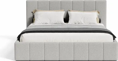 Produktbild von FEDVE Polsterbett Malfo Slim aus Bouclé-Stoff 160x200 cm, Hellgrau