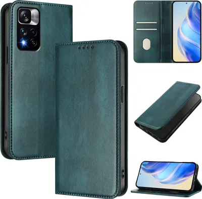 Obrázek produktu pro Pouzdro pro Xiaomi Poco X4 NFC, vintage kožené pouzdro s RFID ochranou, přihrádkami na karty, stojánkem Zelený