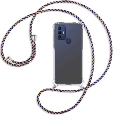 Produktbild von Handykette Backcover-Schutzhülle mit Band (Metall silberfarben) für TCL 30 SE, TCL 305, TCL 306 - blau+beige
