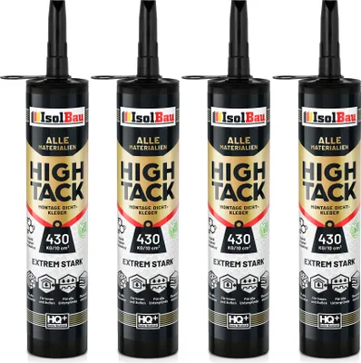 Produktbild von Isolbau Montagekleber High Tack - 4 x 470 g Extrem starker Hybrid MS Polymer Baukleber für Innen- & Außenbereich - 400 kg / 10 cm² - Weiß