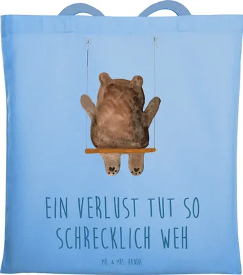 Produktbild von Mr. & Mrs. Panda Tote Bag Bär Schaukel - Sky Blue - Geschenk, Stoffbeutel, festival tasche, Schultasche, Beutel, Tragetasche, Teddy