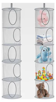 Produktbild von Hängeaufbewahrung, 2 Stück Faltbare Organizer mit 5 Fächern, Hängeregal aus Mesh für die Aufbewahrung von Kuscheltieren im Kinderzimmer oder auf dem Balkon (Grau)