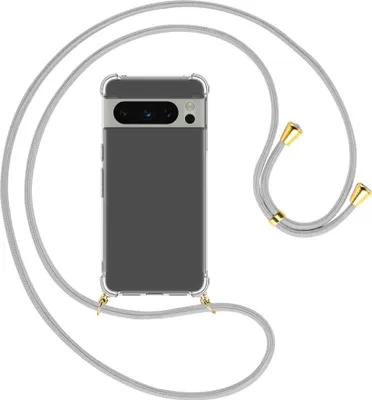 Produktbild von Handykette Backcover-Schutzhülle mit Band (Metall goldfarben) für Google Pixel 8 Pro (6.7'') - silbergrau