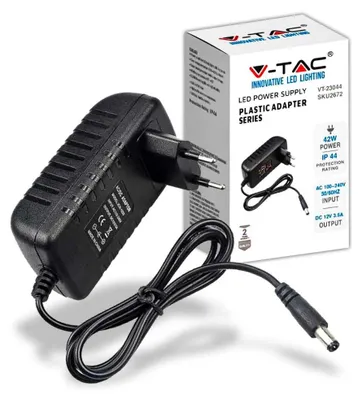 Immagine prodotto di V-TAC VT-23044 Alimentatore switching stabilizzato 42W 12V 3.5A jack 2.1mm Plug&play in plastica - SKU 2672