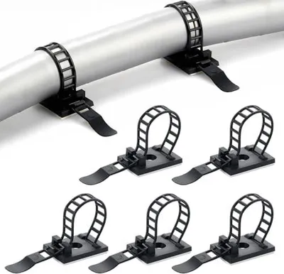 Produktbild von 100 Stück Verstellbare Kabelklemme Kabelschellen Selbstklebende Schwarz Kabelclips Kabelhalter mit Klebstoff Unterlage für Schreibtisch Netzkabel USB Ladekabel Ladegeräte