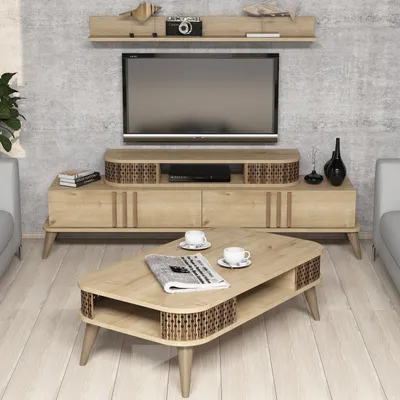 Produktbild von Skye Decor, Eylül - Oak, Wohnzimmermöbel-Set, Eiche, 100 % MELAMINBESCHICHTETE SPANPLATTEN, 168 x 39 x 51,6 cm