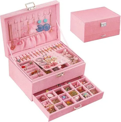 Produktbild von Pink Samt Schmuckbox mit Schloss für Frauen und Jugendliche - Organizer für Halsketten, Ohrringe und Ringe