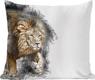 Produktbild von MuchoWow® Zierkissen Sofakissen Wohnzimmer Dekokissen 50x50 cm Löwe - Farbe - Schwarz - Weiß - Komfort - Sofakissen
