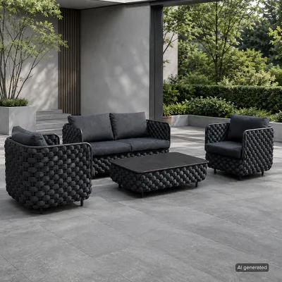 Produktbild von 4-teiliges Gartenmöbel-Set, Lounge-Set mit 2 Sesseln, 2-Sitzer-Sofa und Tisch, wetterbeständige Sitzgruppe für Garten und Balkon Schwarz /TB627-HEI/