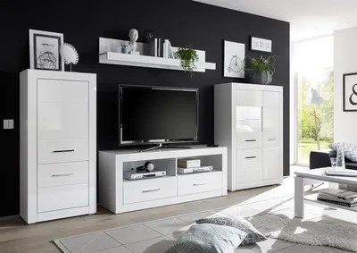 Produktbild von Wohnwand Bianco - Variante IV - Weiß Hochglanz ohne Beleuchtung