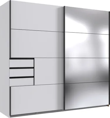 Produktbild von Schwebetürenschrank >Saigon< 3 Schübe, Spiegel / Weiß - 225x208x64cm (BxHxT)