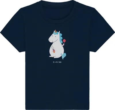 Produktbild von Mr. & Mrs. Panda  T-Shirt Einhorn Baby 0. - 6. Monat - French Navy - Geschenk, Eltern, Babyshirt, Geburtstag, Einhörner, Kurzarmshirt, Shirt, Mutter, Unicorn, Öko